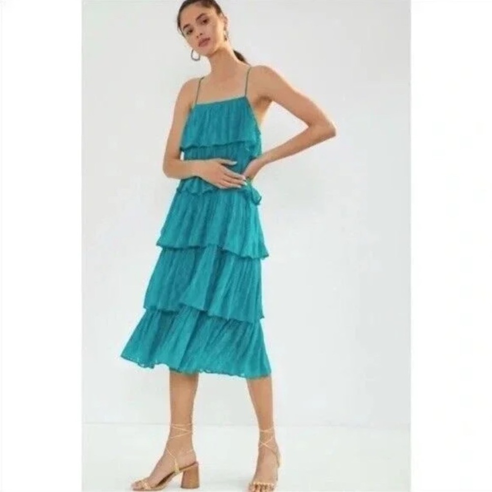 Anthropologie Blue tiered Midi dress size XL NWT
